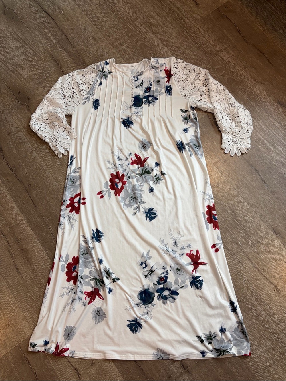 Edvintorg  WomenWhite Floral Lace Sleeve Maxi Leisure Lounge Dress Sz 2XL - Picture 2 of 8